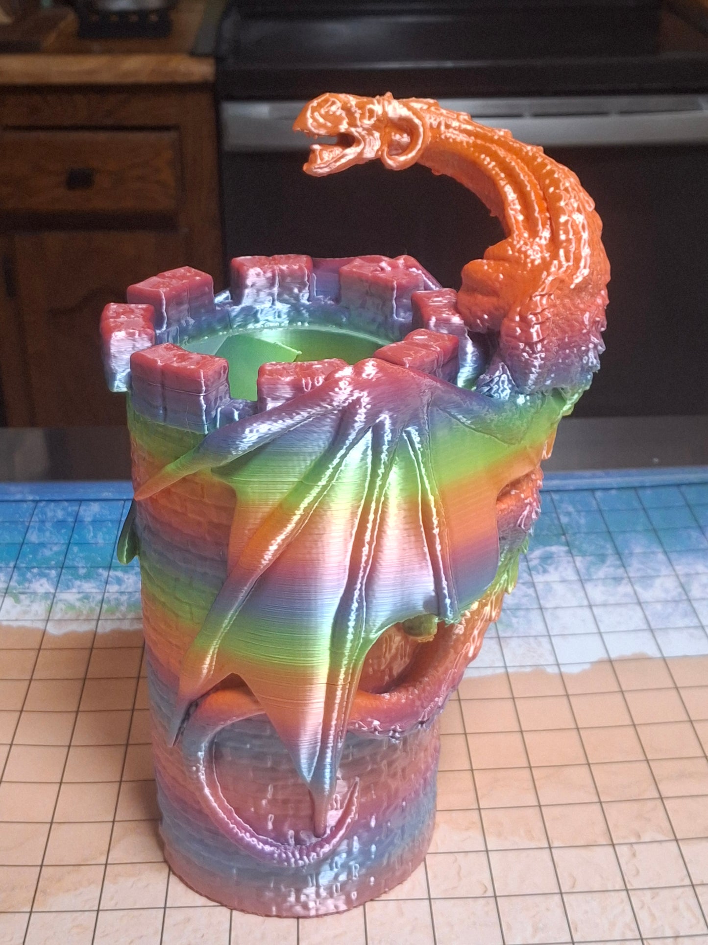 Rainbow Wyvern Dice Tower Roller 3D Printed for DnD TTRPGs