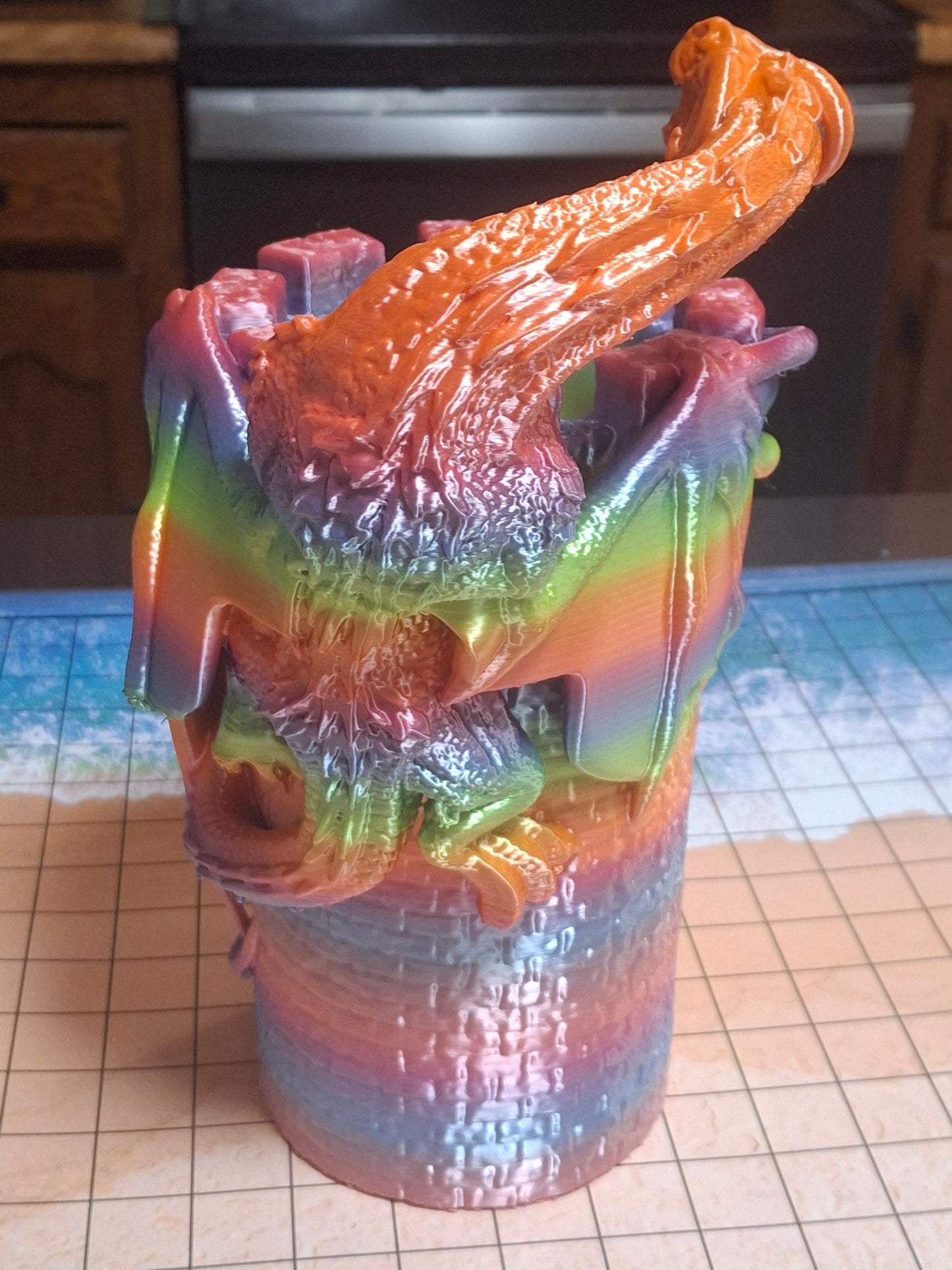 Rainbow Wyvern Dice Tower Roller 3D Printed for DnD TTRPGs