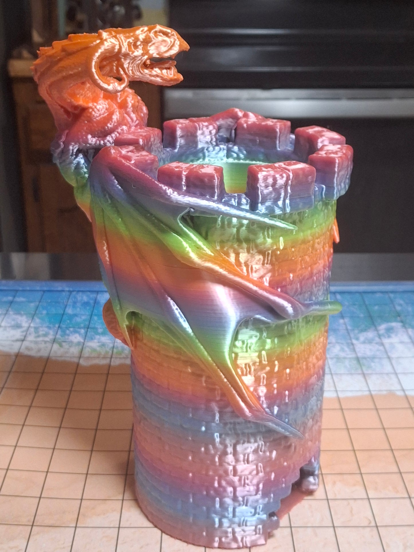 Rainbow Wyvern Dice Tower Roller 3D Printed for DnD TTRPGs