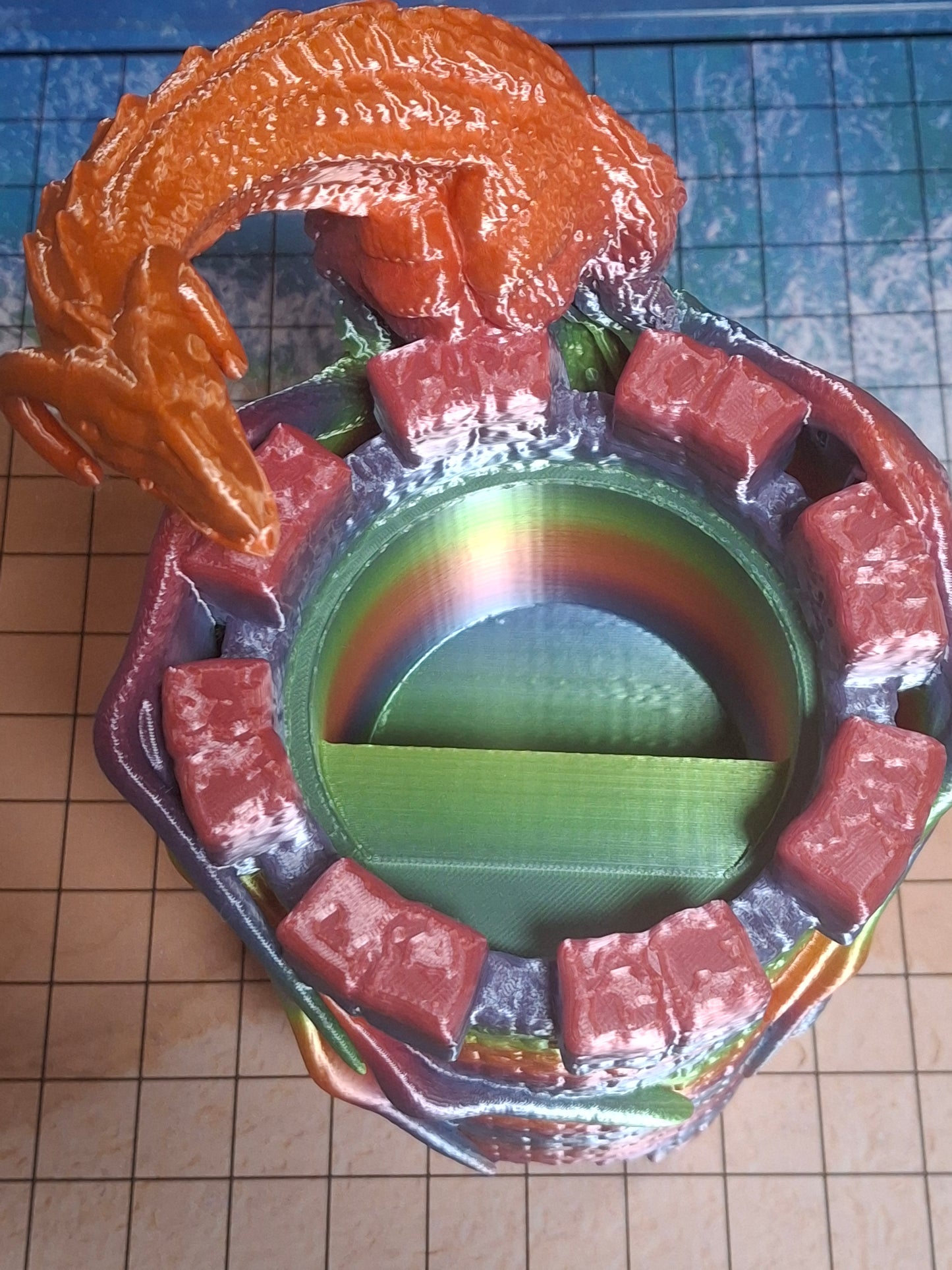 Rainbow Wyvern Dice Tower Roller 3D Printed for DnD TTRPGs