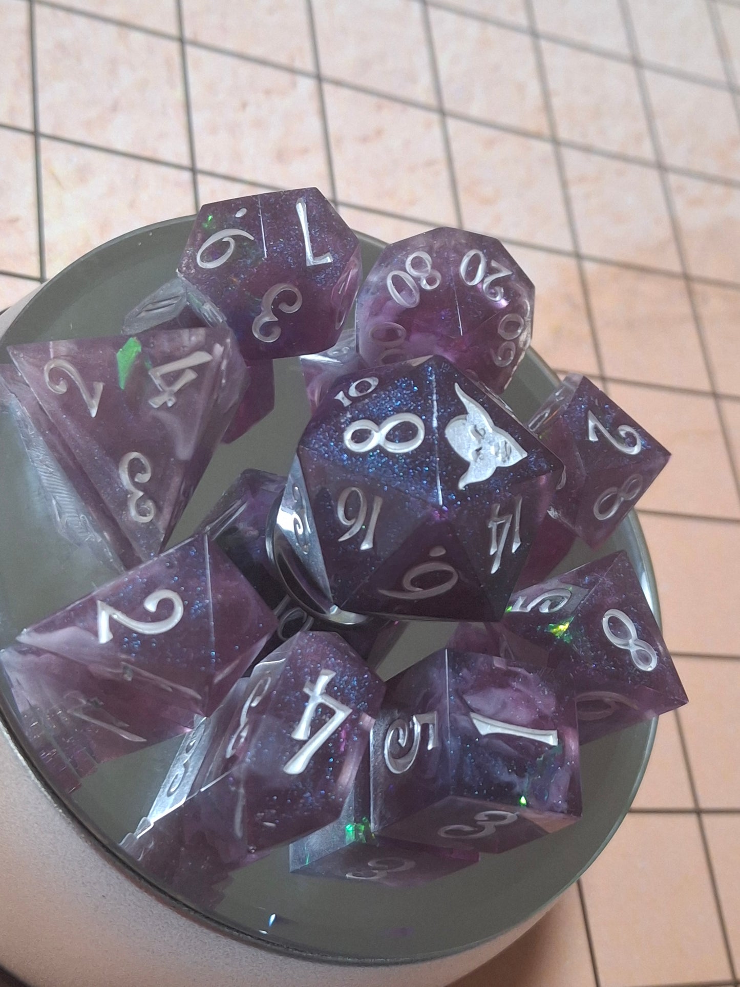 Holographic set of 10 TTRPG DnD Galaxy Dice w Sharp Sides