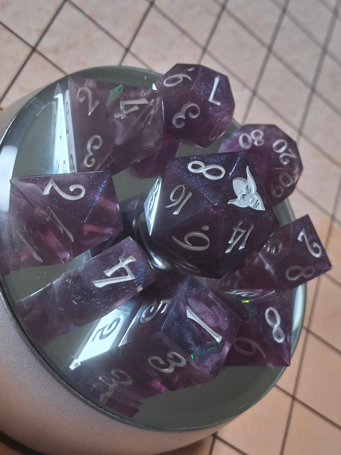 Holographic set of 10 TTRPG DnD Galaxy Dice w Sharp Sides