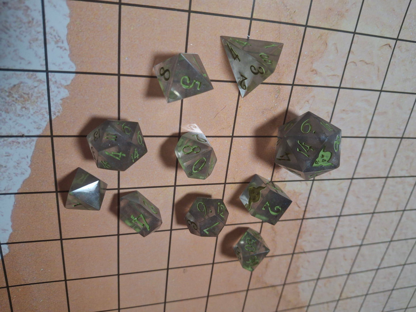 Bog Swamp Undead Dice Handmade Resin set of 10 Click Clack Math Rocks