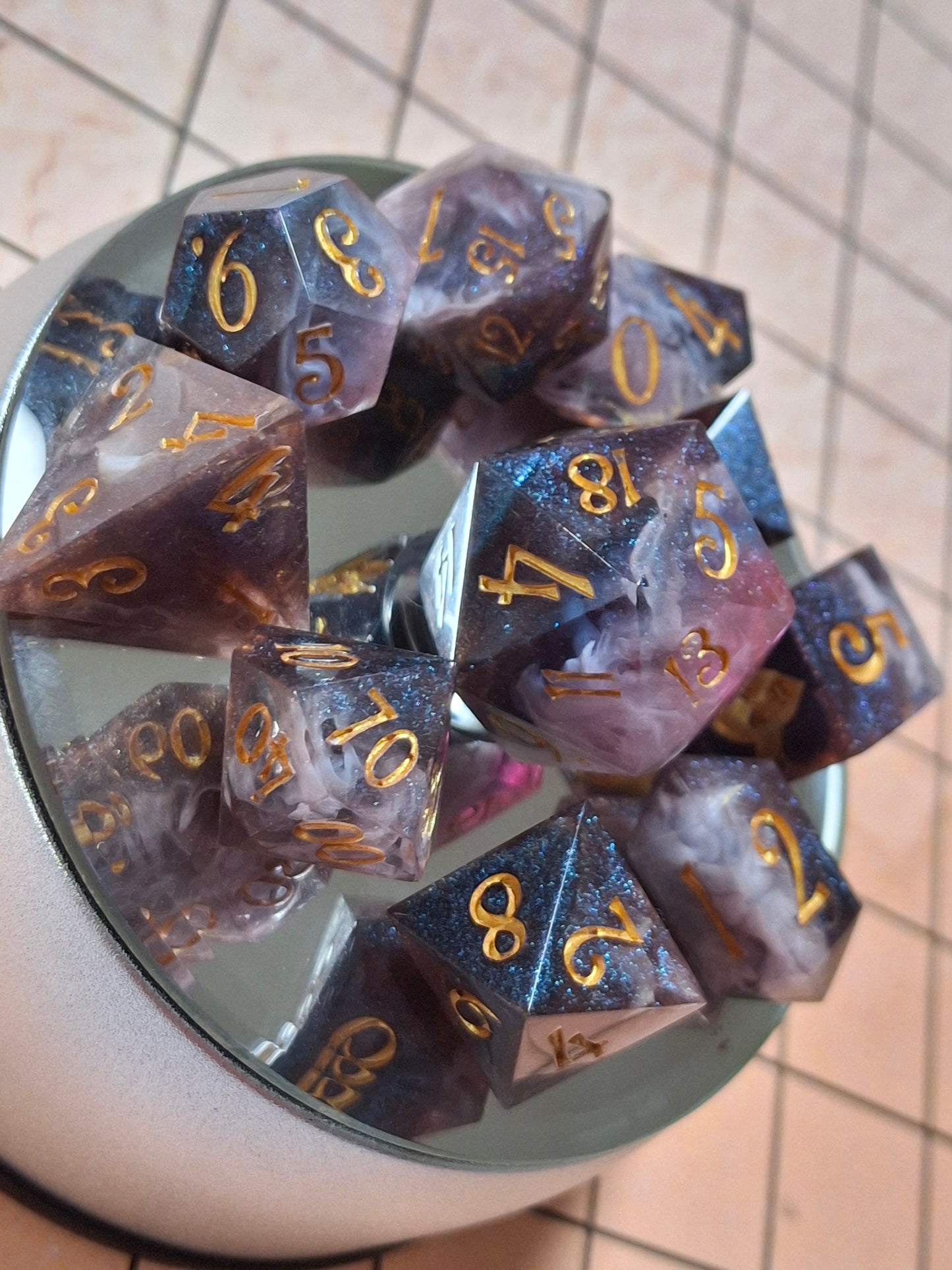 Light Galaxy Set of 10 Dice Math Rocks for TTRPG DnD Clickety Clacks