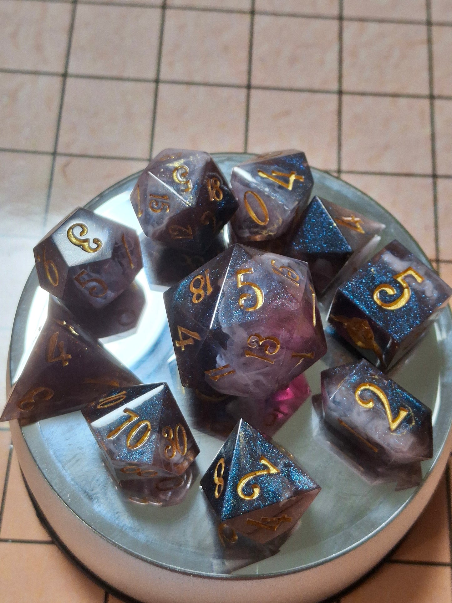 Light Galaxy Set of 10 Dice Math Rocks for TTRPG DnD Clickety Clacks