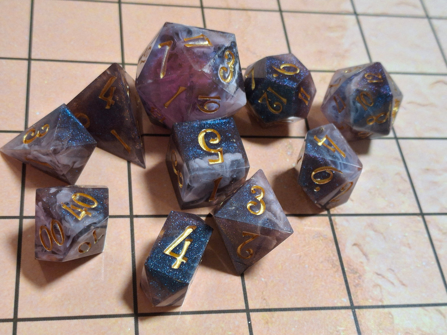 Light Galaxy Set of 10 Dice Math Rocks for TTRPG DnD Clickety Clacks