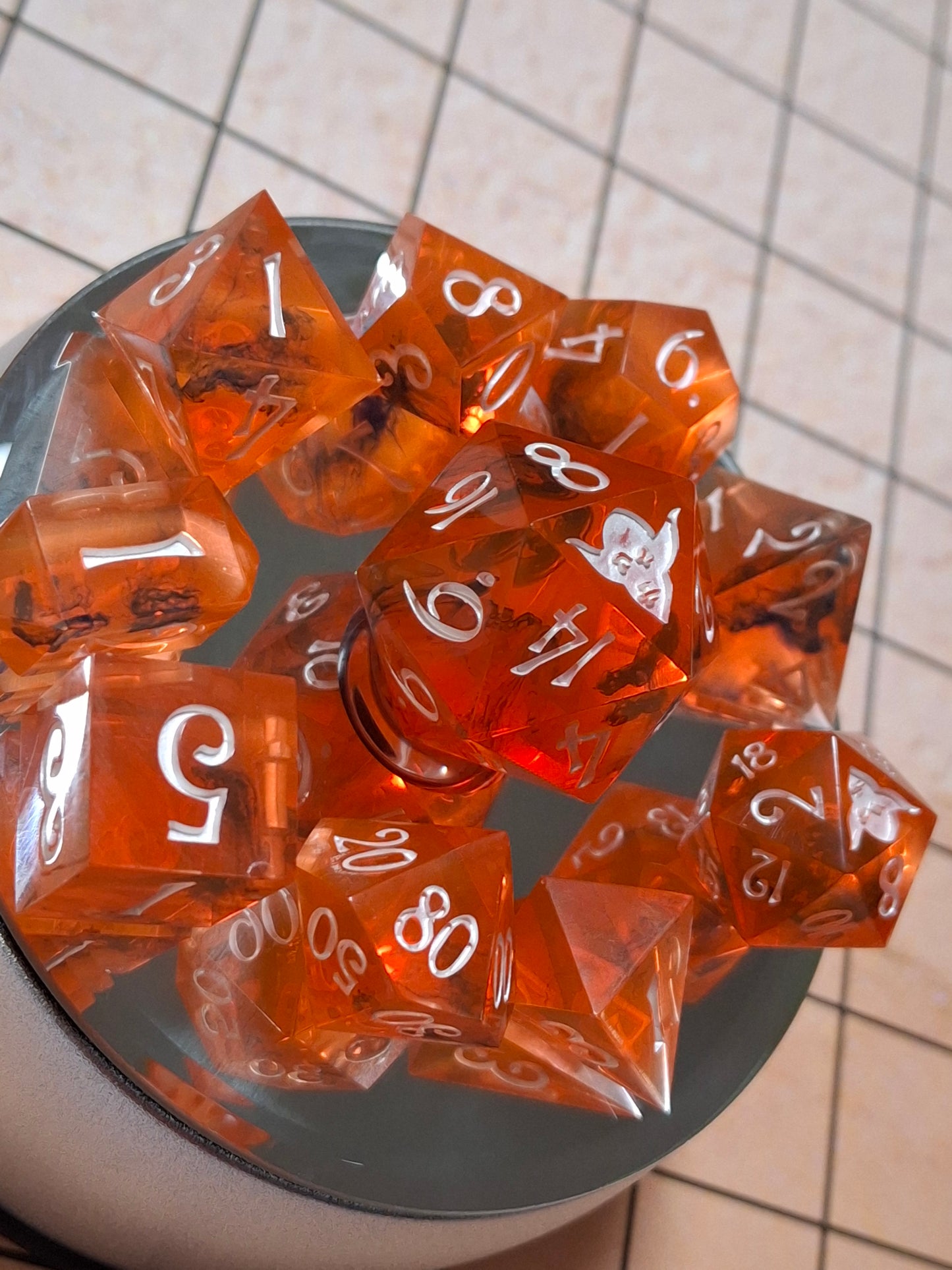 Fire and Charcoal Set of Dice 10 Math Rocks