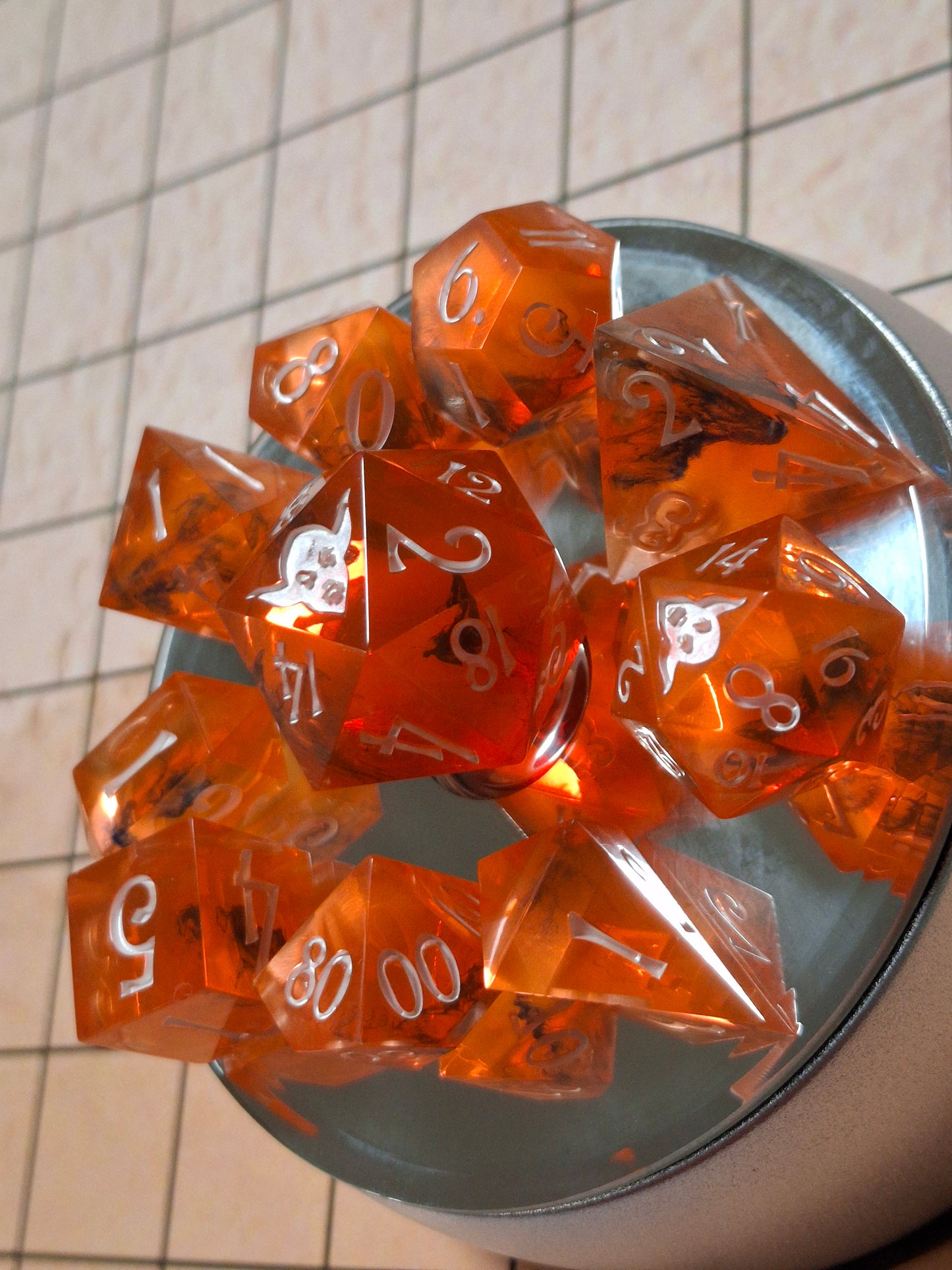 Fire and Charcoal Set of Dice 10 Math Rocks