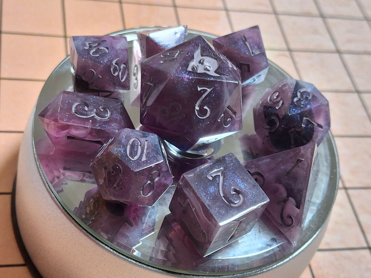 Galaxy Dice set of 10 Math Rocks that Clickety Clack w XL D20 for TTRPG DND