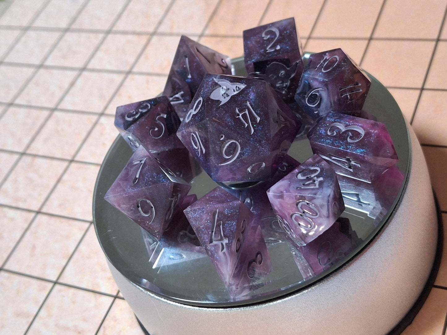 Galaxy Dice set of 10 Math Rocks that Clickety Clack w XL D20 for TTRPG DND