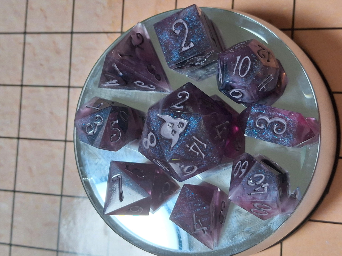 Galaxy Dice set of 10 Math Rocks that Clickety Clack w XL D20 for TTRPG DND