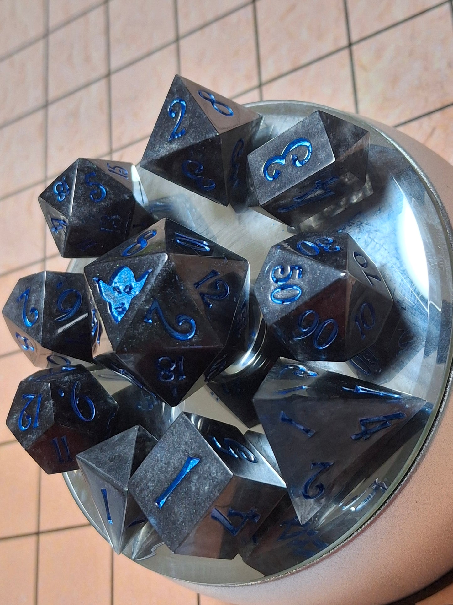 Blue Metalic Shadow Gray Sharp Edged 10 Dice Set of Math Rocks