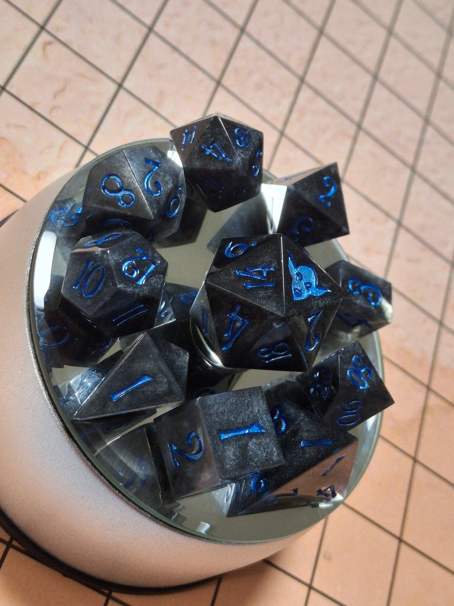 Blue Metalic Shadow Gray Sharp Edged 10 Dice Set of Math Rocks