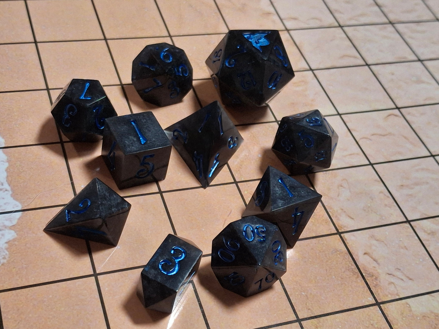 Blue Metalic Shadow Gray Sharp Edged 10 Dice Set of Math Rocks