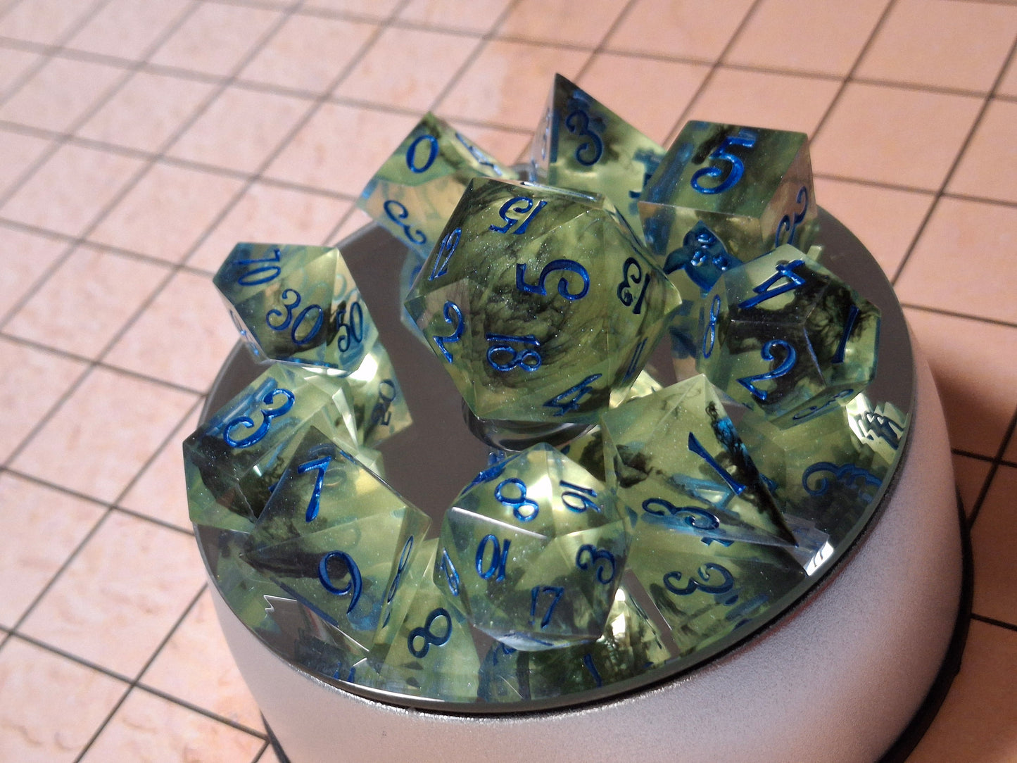 Yellow Black Lightening Electric Blue Hand Made Resin Sharp Sided Dice set of 10 Math Rocks for DnD