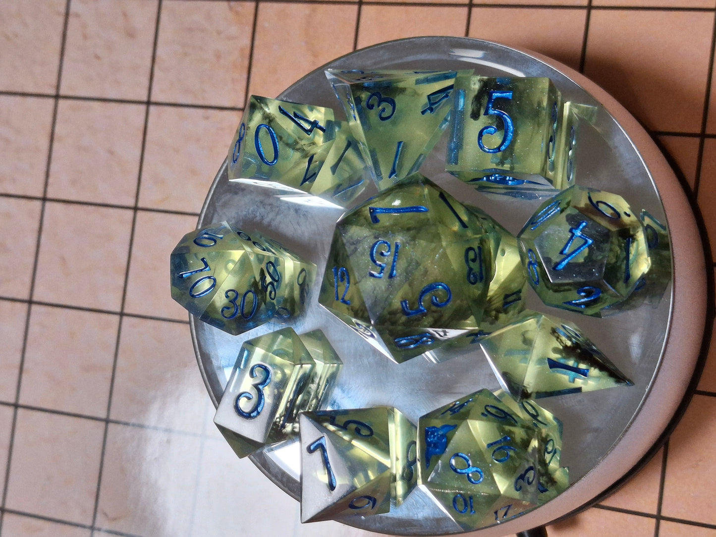 Yellow Black Lightening Electric Blue Hand Made Resin Sharp Sided Dice set of 10 Math Rocks for DnD