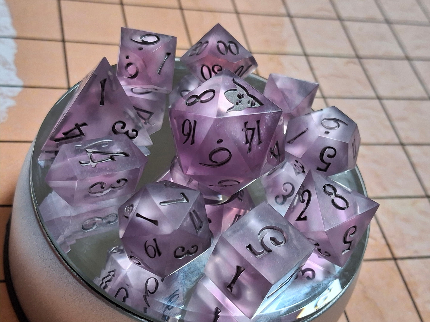 Lavender and Silver Set of 10 Sharp Sided Dice Math Rocks