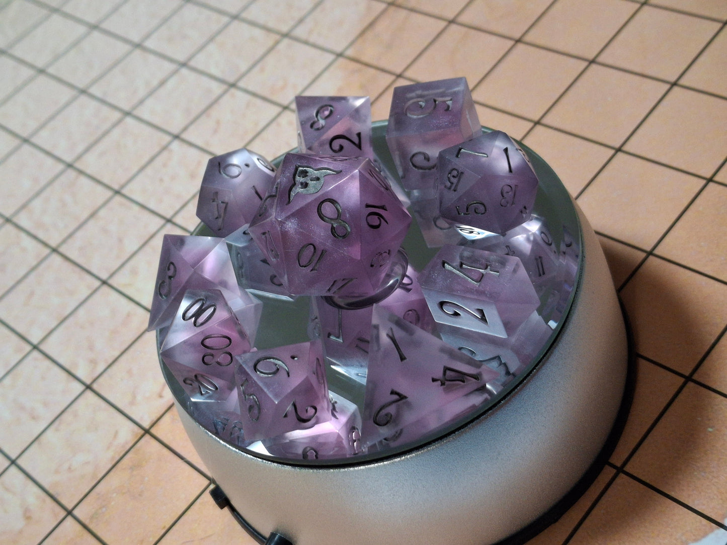 Lavender and Silver Set of 10 Sharp Sided Dice Math Rocks