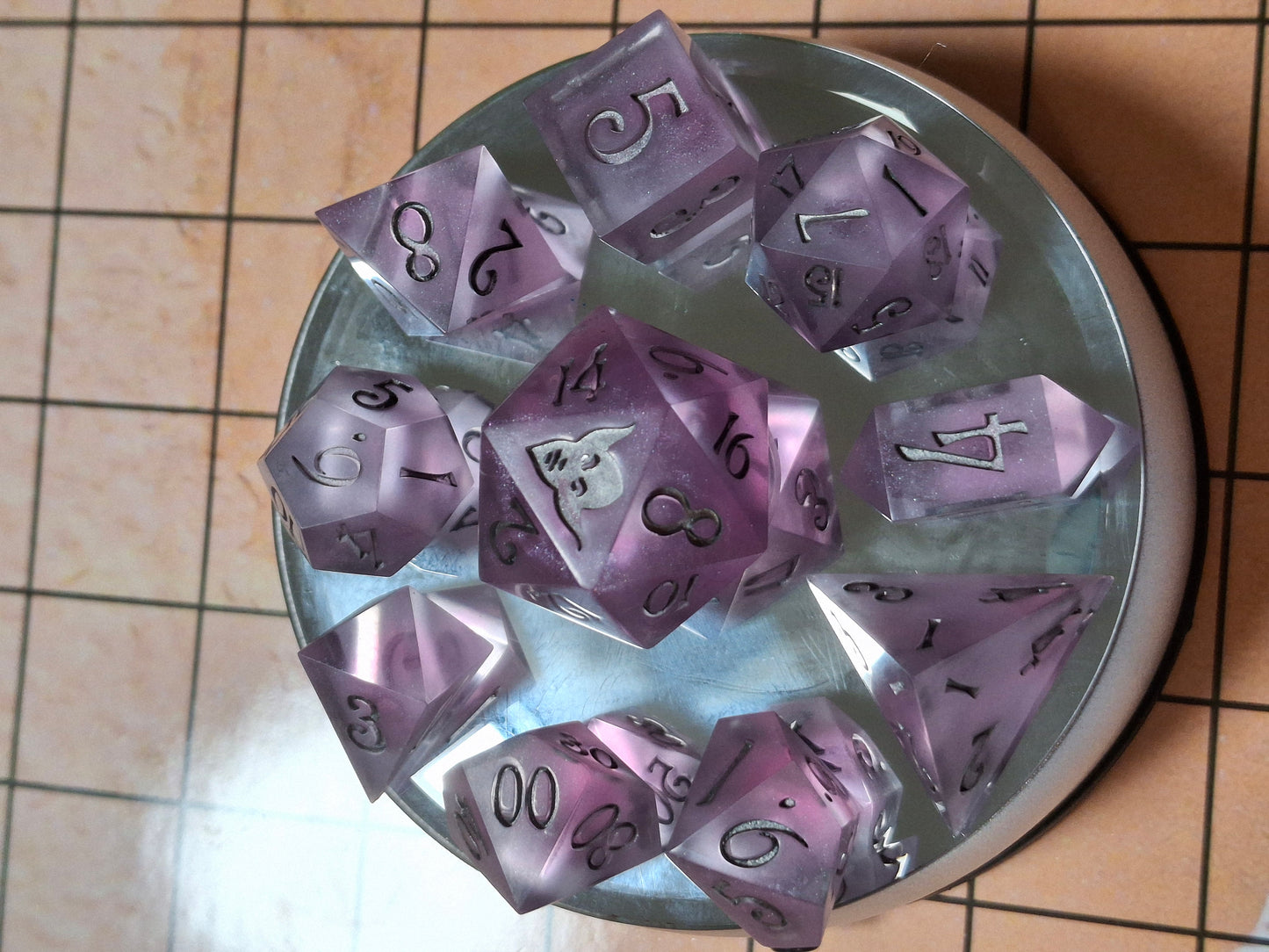 Lavender and Silver Set of 10 Sharp Sided Dice Math Rocks