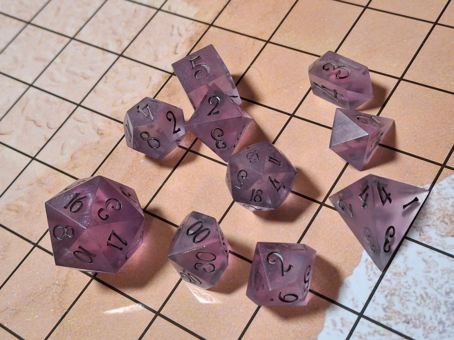 Lavender and Silver Set of 10 Sharp Sided Dice Math Rocks