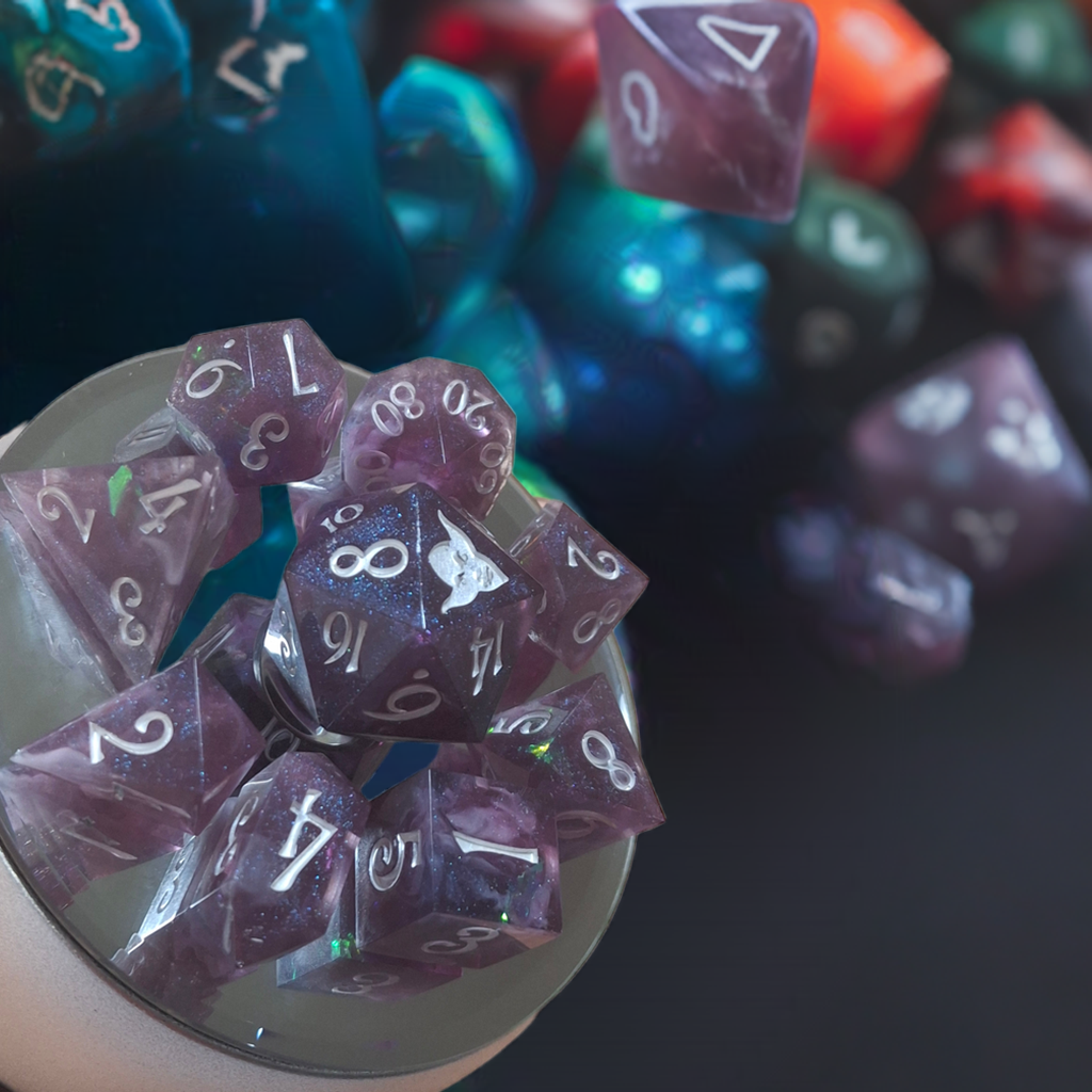 Holographic set of 10 TTRPG DnD Galaxy Dice w Sharp Sides