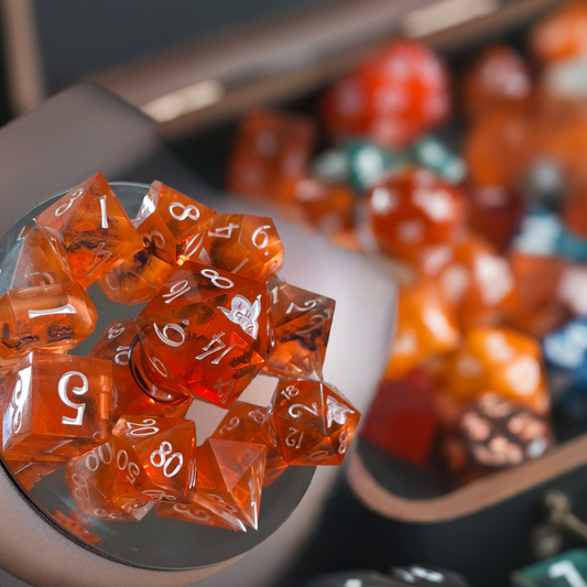 Fire and Charcoal Set of Dice 10 Math Rocks