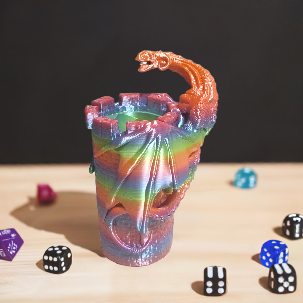 Rainbow Wyvern Dice Tower Roller 3D Printed for DnD TTRPGs