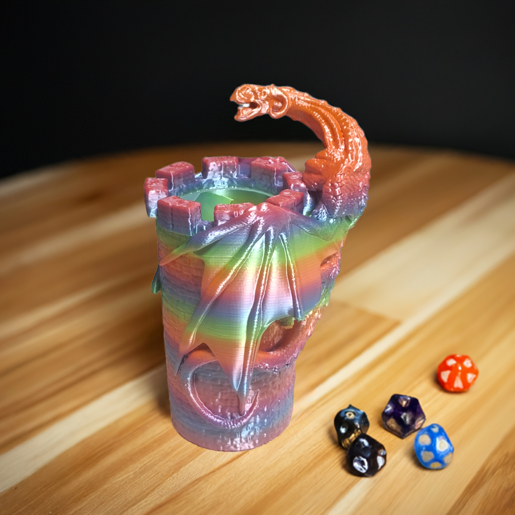 Rainbow Wyvern Dice Tower Roller 3D Printed for DnD TTRPGs