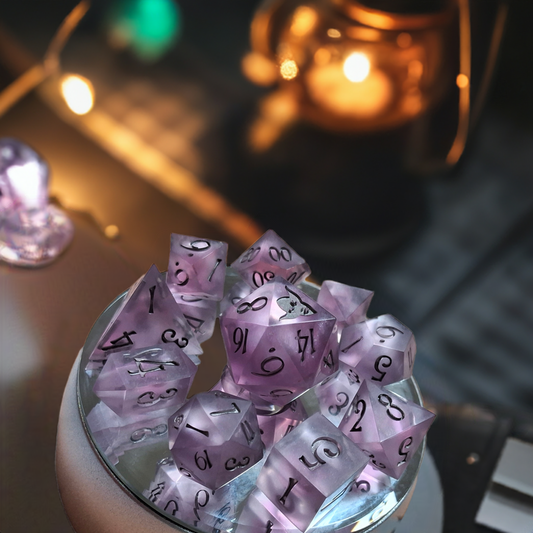 Lavender and Silver Set of 10 Sharp Sided Dice Math Rocks