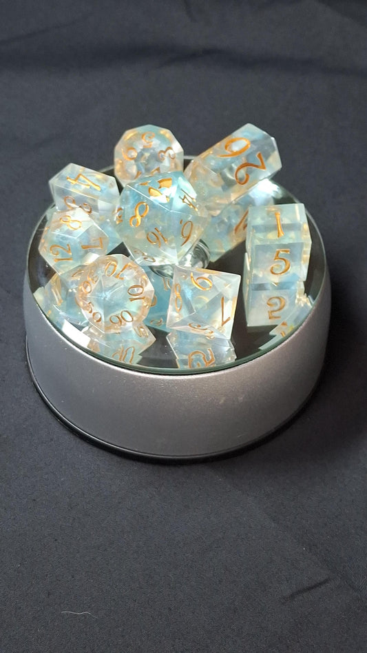 Dice Set | Aqua Shimmer Set of 8 | Hand Made Resin Dice | TTRPG | DnD | Dungeons and Dragons | Sharp Sided Dice