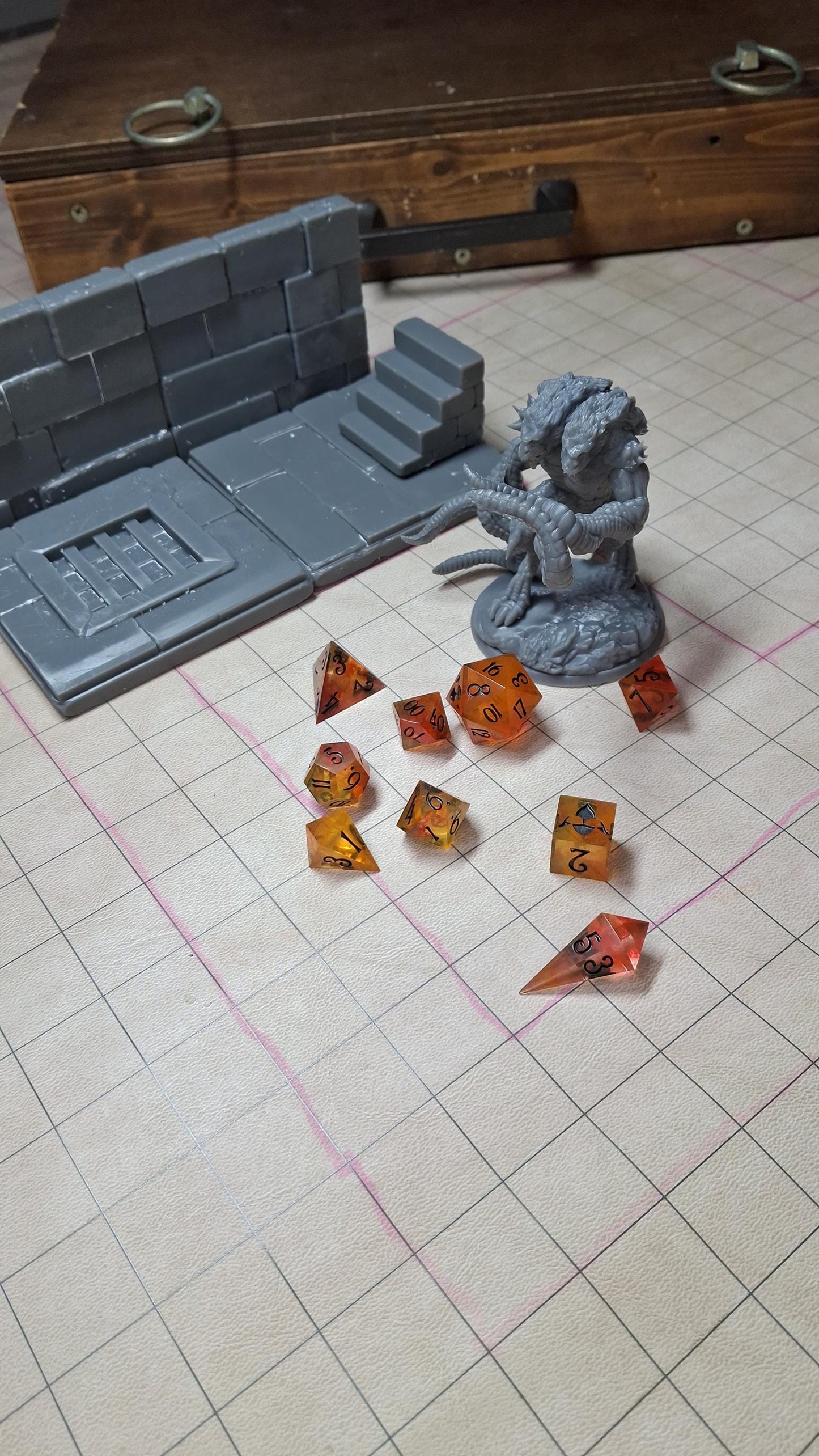 Infernal Flames | Set of 9 Dice | Dnd Dice | TTRPG Set | Tabletop Gaming | Dungeons and Dragons | Pathfinder | Hand Made Sharp Sided Dice