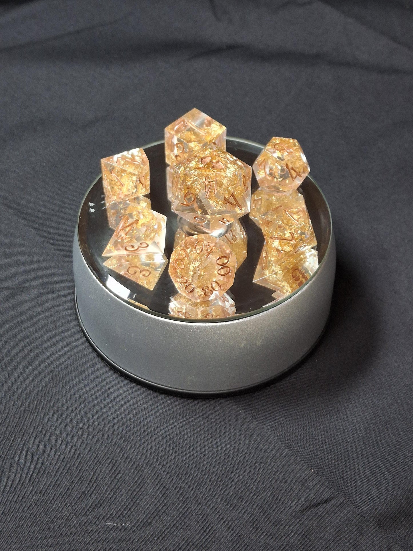 Crystal Gold | Set of 7 Dice | Dnd Dice | TTRPG Dice Set | Tabletop Gaming | Dungeons and Dragons | Pathfinder | Hand Made Sharp Sided Dice