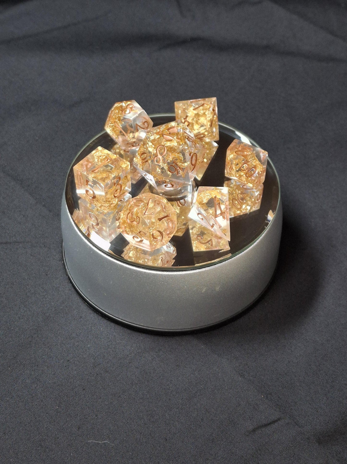 Crystal Gold | Set of 7 Dice | Dnd Dice | TTRPG Dice Set | Tabletop Gaming | Dungeons and Dragons | Pathfinder | Hand Made Sharp Sided Dice