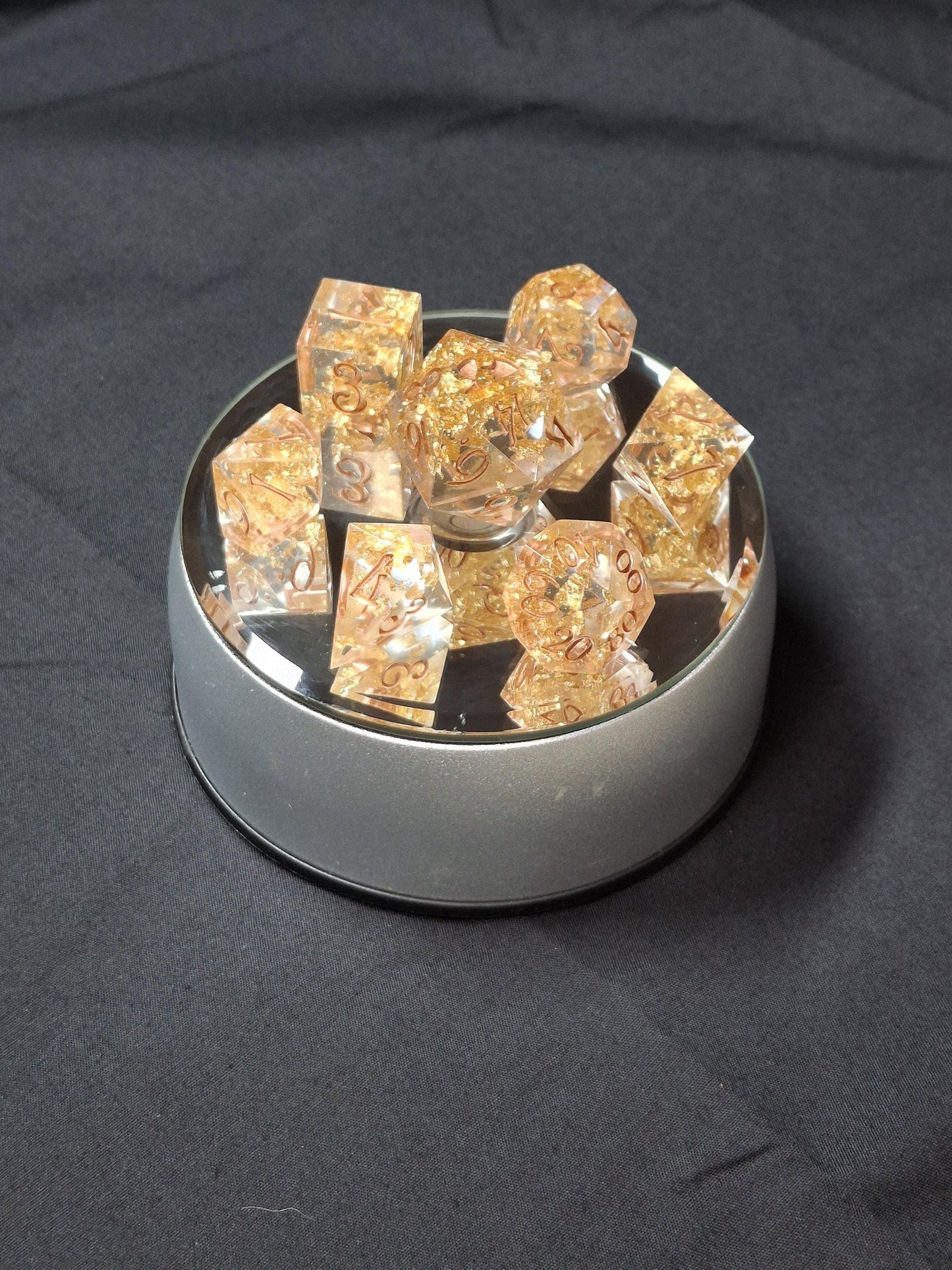 Crystal Gold | Set of 7 Dice | Dnd Dice | TTRPG Dice Set | Tabletop Gaming | Dungeons and Dragons | Pathfinder | Hand Made Sharp Sided Dice